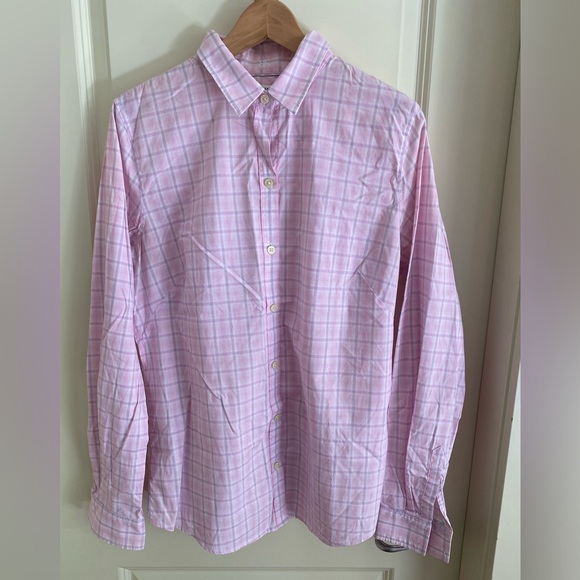 Banana Republic non-iron fitted dress shirt. Pink plaid. Size 16tall - Picture 1 of 3